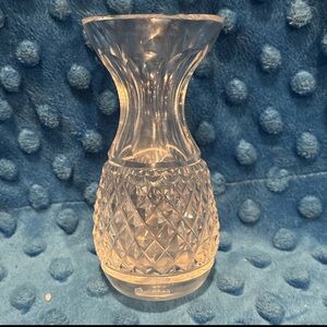 Vintage Violet Flower Floral Bud Vase Cut Etched Crystal Clear Signed 4" B30